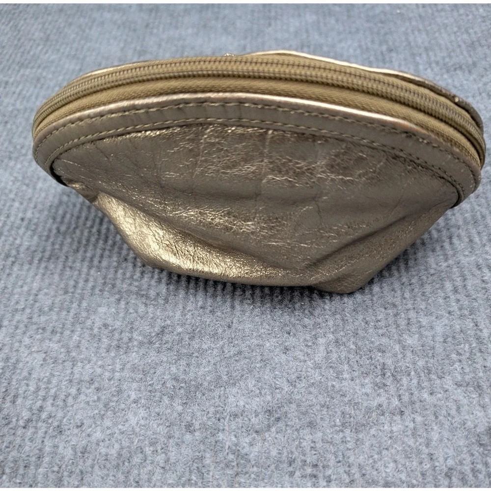 Fossil Leather Coin Pouch Purse Zip Closure Lined Metallic Bronze Makeup Travel